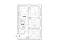 Планировка 3-комнатной квартиры, 55,69 м2