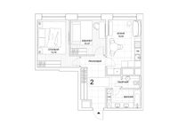 Планировка 2-комнатной квартиры, 57,47 м2