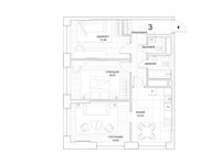 Планировка 3-комнатной квартиры, 70,22 м2