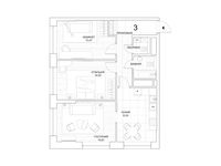 Планировка 3-комнатной квартиры, 70,19 м2