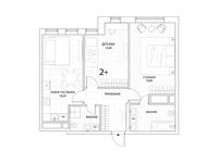 Планировка 2-комнатной квартиры, 70,5 м2