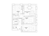 Планировка 3-комнатной квартиры, 88,44 м2