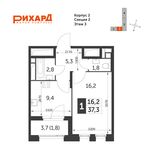 Планировка 1-комнатной квартиры, 37,3 м2