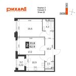 Планировка 2-комнатной квартиры, 62,9 м2