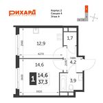 Планировка 1-комнатной квартиры, 37,3 м2