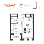 Планировка 1-комнатной квартиры, 37,3 м2