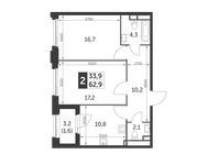 Планировка 2-комнатной квартиры, 62,9 м2