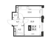 Планировка 1-комнатной квартиры, 39,5 м2