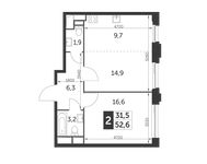Планировка 2-комнатной квартиры, 52,6 м2