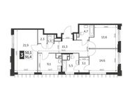 Планировка 3-комнатной квартиры, 91,4 м2