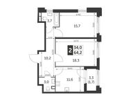 Планировка 2-комнатной квартиры, 64,2 м2