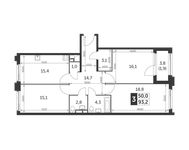 Планировка 3-комнатной квартиры, 93,2 м2