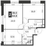 Планировка 2-комнатной квартиры, 64,8 м2
