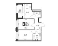 Планировка 2-комнатной квартиры, 62 м2