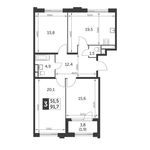 Планировка 3-комнатной квартиры, 91,7 м2