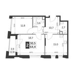 Планировка 2-комнатной квартиры, 64,4 м2