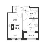 Планировка 1-комнатной квартиры, 38,7 м2