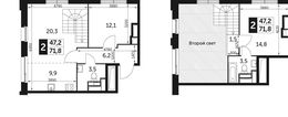 Планировка 3-комнатной квартиры, 71,8 м2