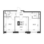 Планировка 2-комнатной квартиры, 61,7 м2