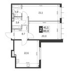 Планировка 2-комнатной квартиры, 80 м2