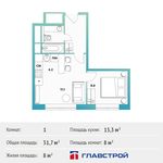 Планировка 1-комнатной квартиры, 31,7 м2