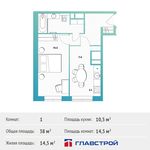 Планировка 1-комнатной квартиры, 38 м2
