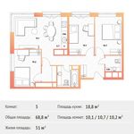 Планировка 3-комнатной квартиры, 68,8 м2