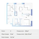 Планировка 2-комнатной квартиры, 51 м2