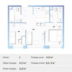 Планировка 2-комнатной квартиры, 42,4 м2