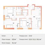 Планировка 3-комнатной квартиры, 67,8 м2