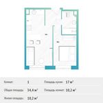 Планировка 1-комнатной квартиры, 34,4 м2