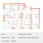Планировка 3-комнатной квартиры, 63 м2