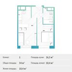 Планировка 1-комнатной квартиры, 34 м2