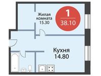 Планировка 1-комнатной квартиры, 38,1 м2