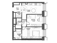 Планировка 2-комнатной квартиры, 57 м2