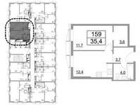 Планировка 1-комнатной квартиры, 34,6 м2