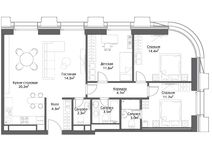 Планировка 3-комнатной квартиры, 90 м2