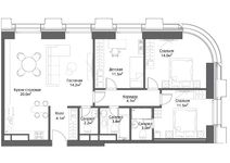 Планировка 3-комнатной квартиры, 89 м2