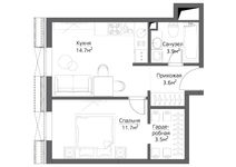 Планировка 1-комнатной квартиры, 38 м2