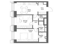 Планировка 2-комнатной квартиры, 56 м2