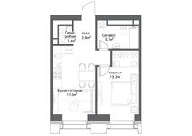 Планировка 1-комнатной квартиры, 39 м2
