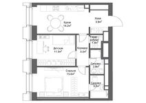 Планировка 2-комнатной квартиры, 55 м2