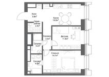 Планировка 2-комнатной квартиры, 57 м2