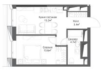 Планировка 1-комнатной квартиры, 36 м2