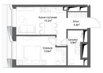 Планировка 1-комнатной квартиры, 37 м2