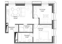 Планировка 2-комнатной квартиры, 47 м2