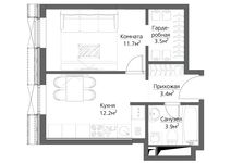 Планировка 1-комнатной квартиры, 34 м2