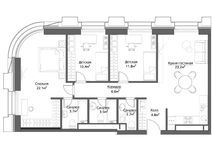 Планировка 3-комнатной квартиры, 89 м2
