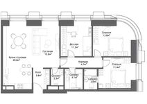 Планировка 3-комнатной квартиры, 88 м2