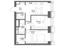 Планировка 2-комнатной квартиры, 57 м2